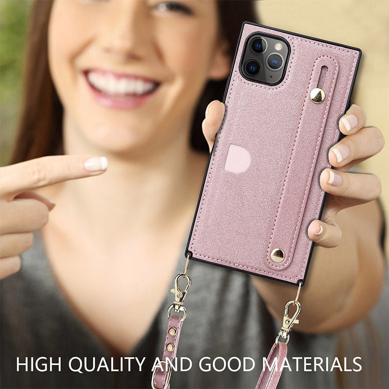 Compatible with iPhone 11/12/13/14 Phone Case Card Holder with Crossbody Strap