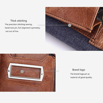 Vintage Leather Wallet Super Roomy Bifold Short Wallet for Men