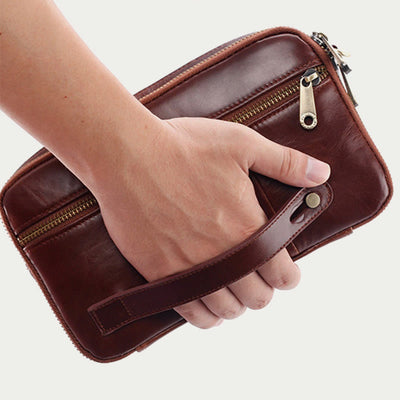 Real Leather Clutch Purse Business Handbag Wrist Bag Fit 7.9" Cellphone