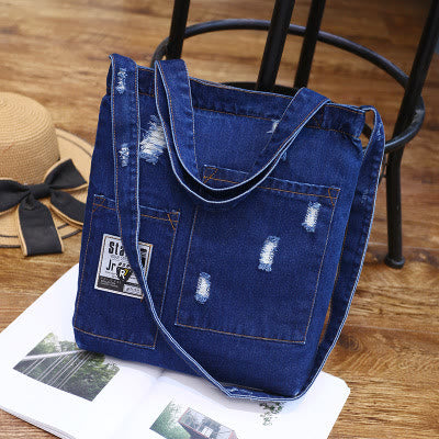 Denim Tote For Outing Retro Canvas Ripped Crossbody Bag