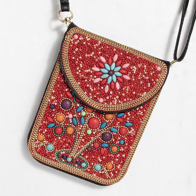 Bohemian Phone Bag Women Shell Flowers Pattern Magnetic Crossbody Bag