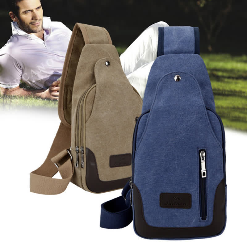 Canvas Sling Bag for Men Outdoor Travel Camping Chest Day Pack