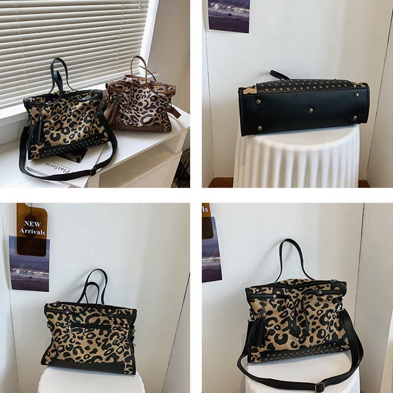 Leopard Print Tote For Women Commuter Rivet Durable Crossbody Bag