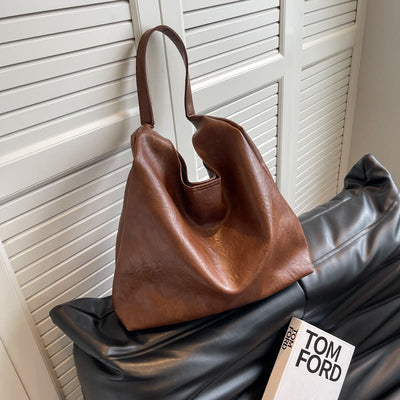 Large Tote Women Minimalist Solid Leather Commuter Shoulder Purse