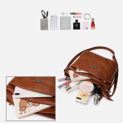 Minimalist Faux Leather Purse Triple Layer Vintage Women Crossbody Bag