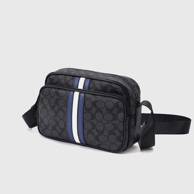 Men Checked Grain Crossbody Purse Waterproof Scratch-proof Classic Shoulder Handbag