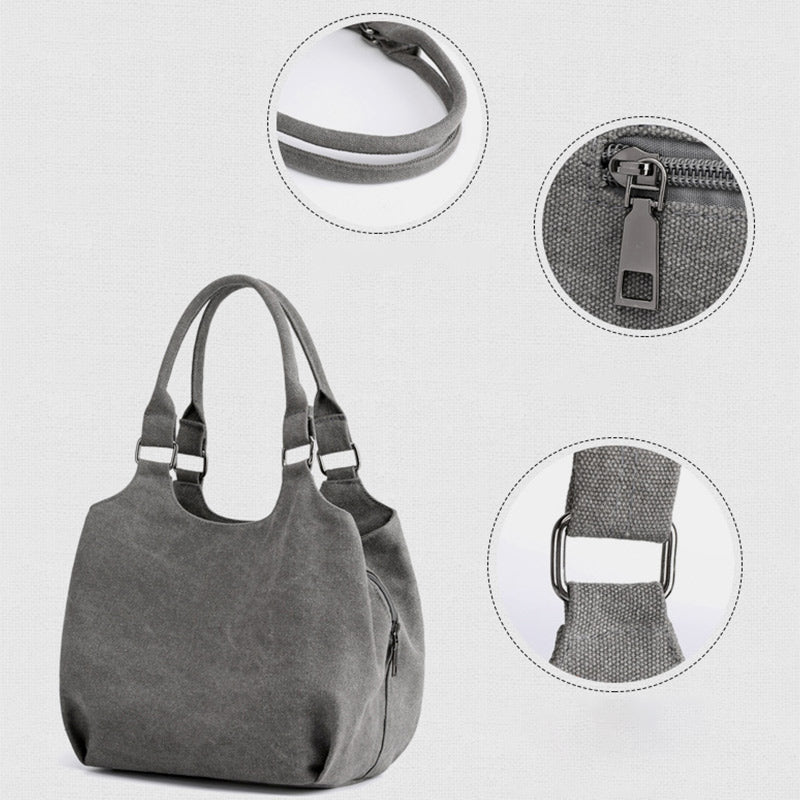 Triple Compartment Canvas Tote Lightweight Functional Hobo Handbag Purse