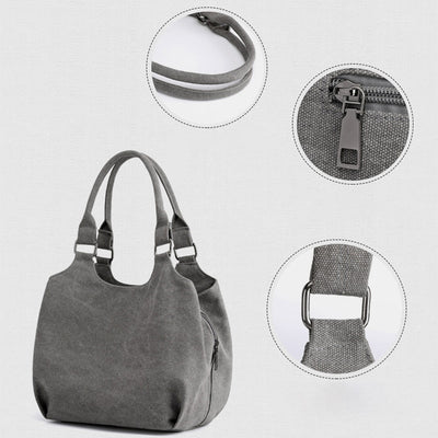 Triple Compartment Canvas Tote Lightweight Functional Hobo Handbag Purse