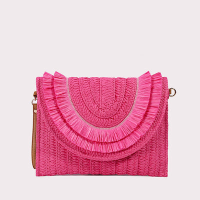 Tassel Beach Clutch for Women Raffia Woven Envelop Bag with Shoulder Strap