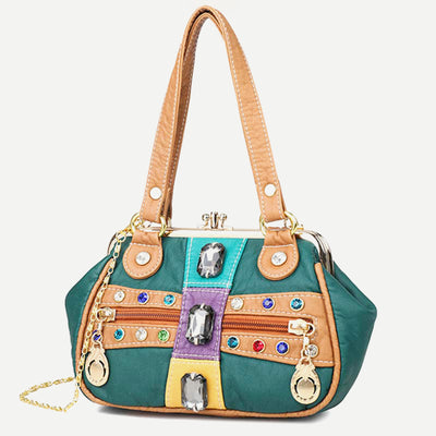 Retro Double Layer Kiss-Lock Shoulder Handbag Party Evening Purse with Crossbody Chain