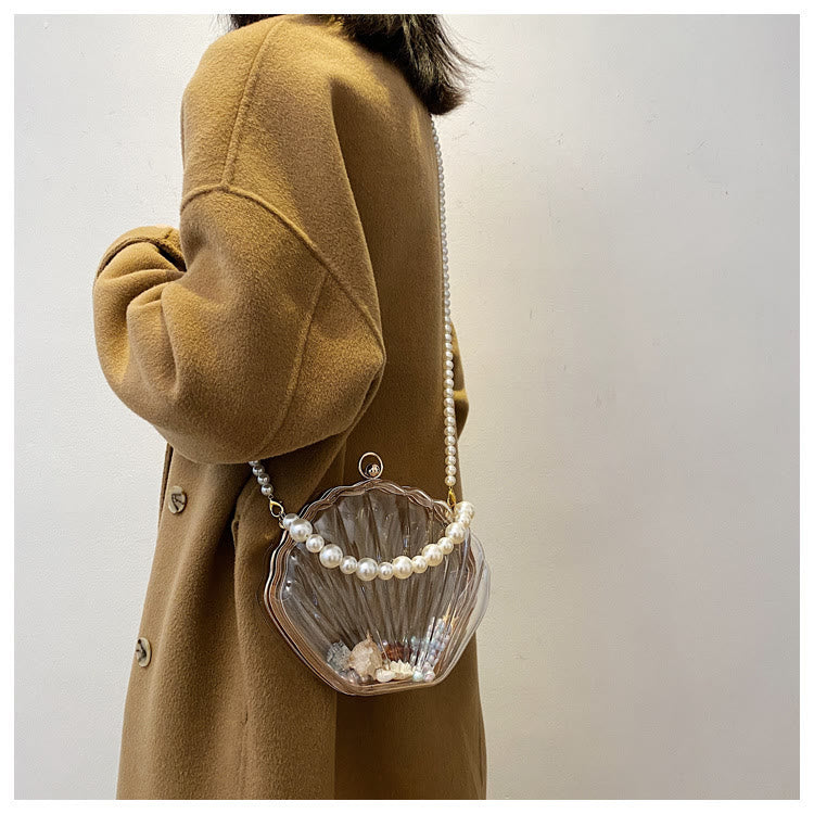 Crossbody Bag For Women Clip Pearl Chain Transparent Bag