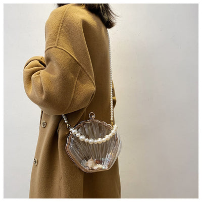 Crossbody Bag For Women Clip Pearl Chain Transparent Bag