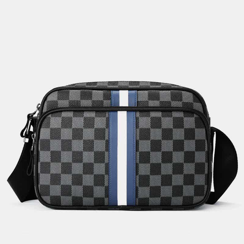 Men Checked Grain Crossbody Purse Waterproof Scratch-proof Classic Shoulder Handbag
