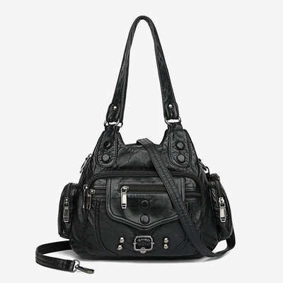 Large Shoulder Bag Women Double Compartment Leather Stitching Crossbody Purse