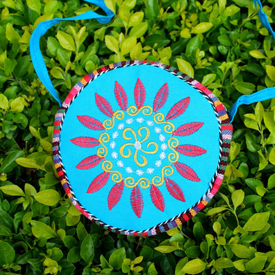 Folk Custom Canvas Bag Women Embroidery Sunflower Small Round Bag