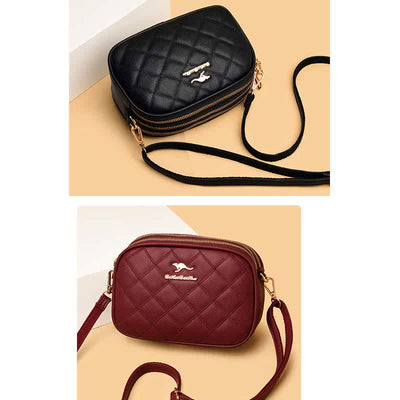 3 Zip Crossbody Bag for Women Faux Leather Quilted Small Shoulder Purse