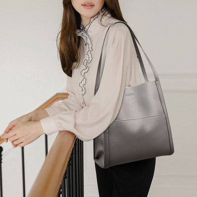 Women Minimalist Tote Classic Genuine Leather Large Underarm Bag