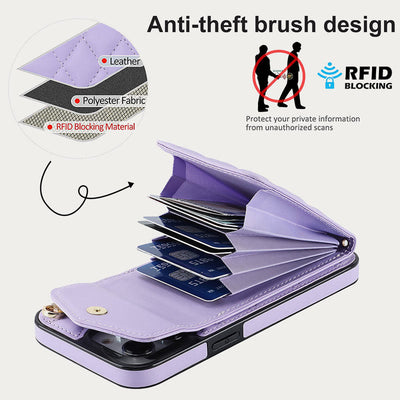 Phone Wallet Case For iPhone 14/15/16 Functional Quilted Crossbody Phone Case