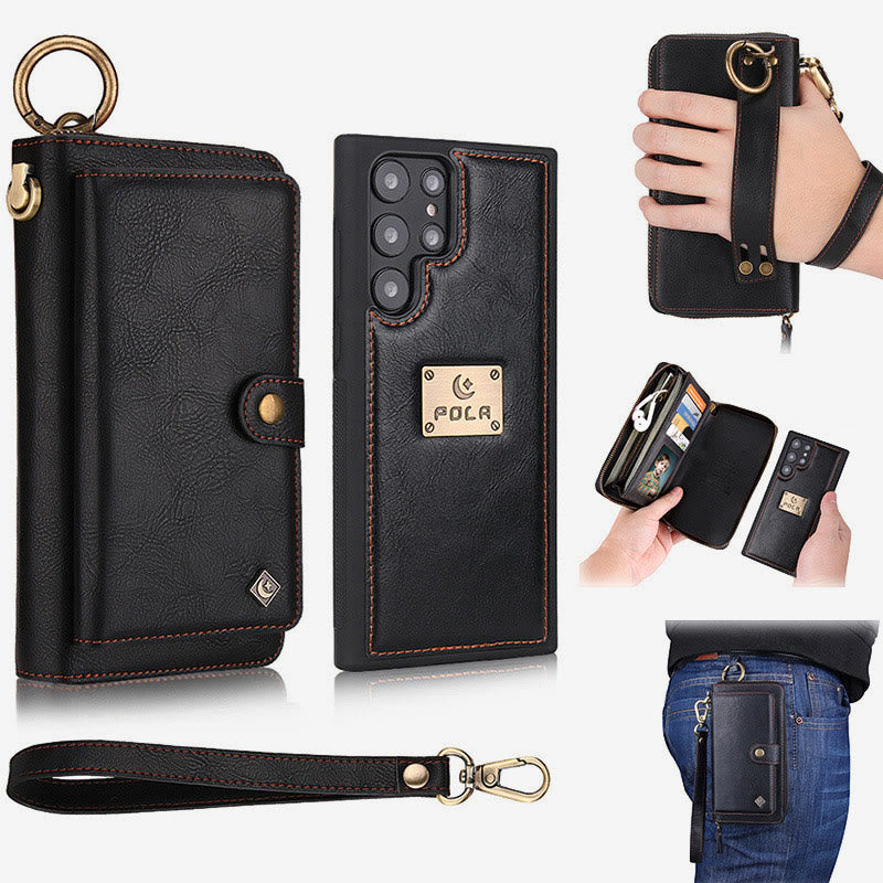 Leather Phone Case For Samsung S22 Multifunctional 2 In1 Zipper Wallet