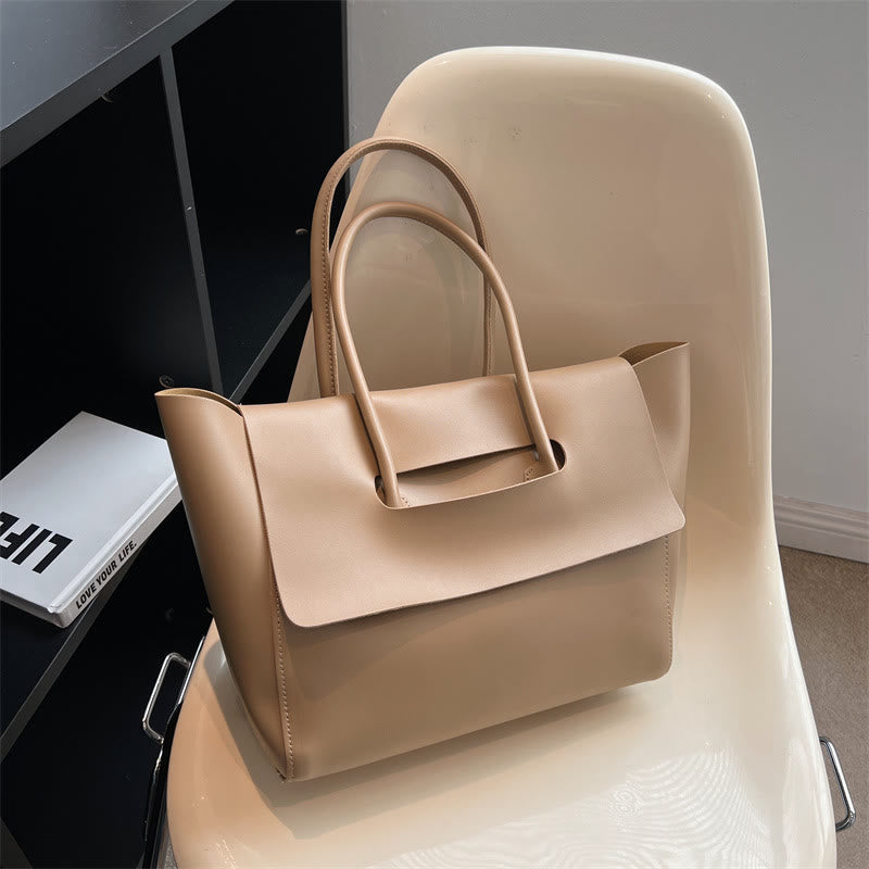 Clamshell Tote For Women Large Minimalist Leather Office Commuter Purse