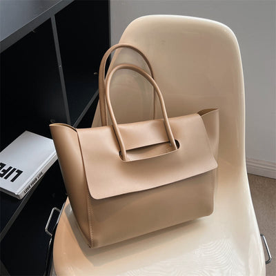 Clamshell Tote For Women Large Minimalist Leather Office Commuter Purse