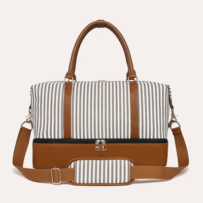 Stripe Canvas Duffel Bag Handbag Weekender Bag with Luggage Sleeve