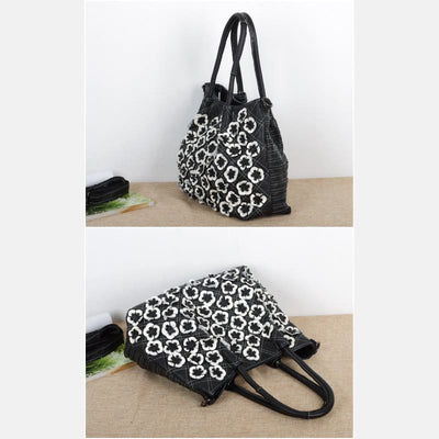 Genuine Leather Multicolor Flower Boho Handbag