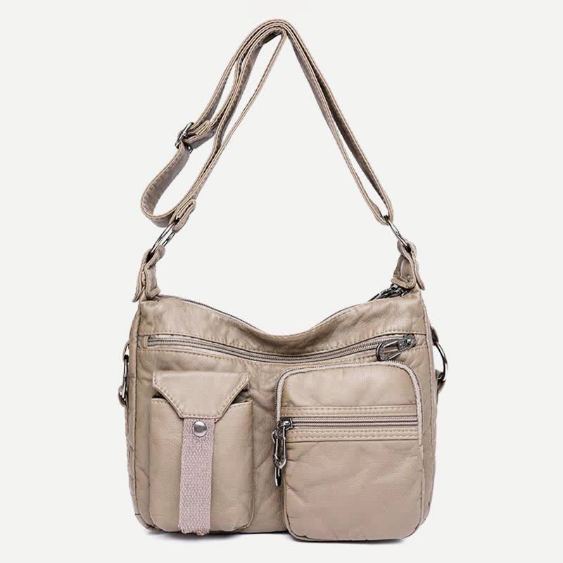 Women Soft Leather Crossbody Purse Double Compartment Roomy Handbag Shoulder Bag