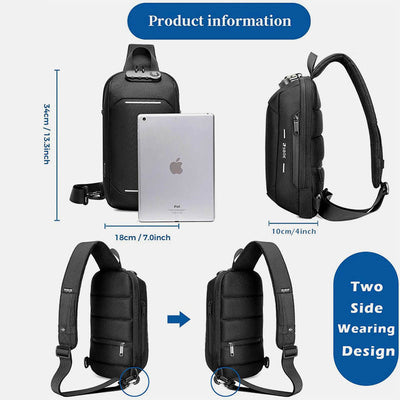 Anti-theft Waterproof Chest Bag Sling Bag With USB Charging Port