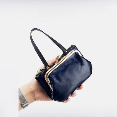 Genuine Leather Coin Purse Pouch Change Wallet Clutch with Top Handle