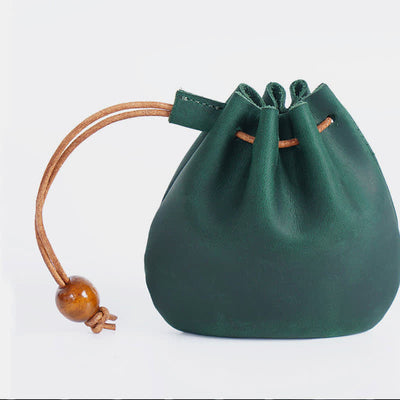 Leather Drawstring Pouch Retro Coin Purse Wallet for Women Men