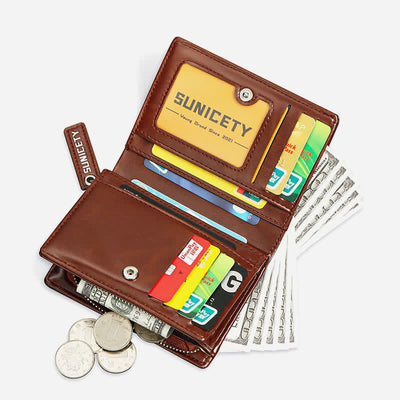 Mens Bifold Wallet Retro RFID Credit Card Holder with Zipper Pocket