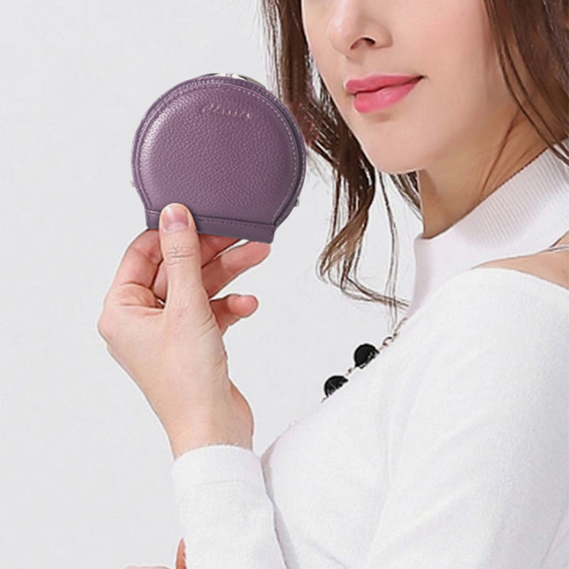 Shell-Shaped Kiss-Locked Coin Purse Genuine Leather Pouch Wallet
