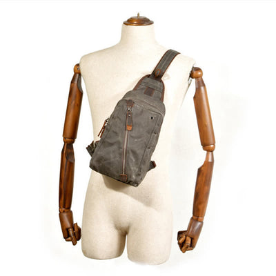 Canvas Sling Bag Shoulder Chest Pack Travel Hiking Crossbody Daypack