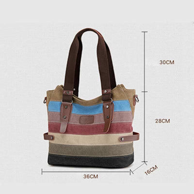 Multifunction Color Block Canvas Handbag Hobo Tote Bag Crossbody Purses