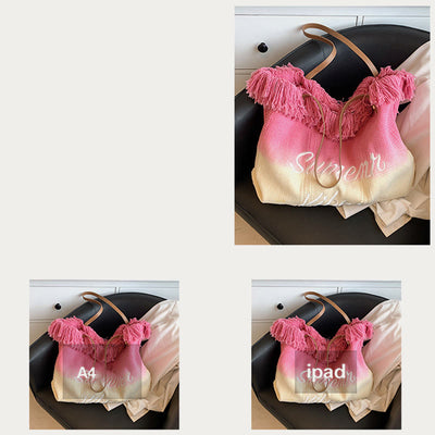 Tote For Women Gradient Color Style Tassel Large Daily Purse