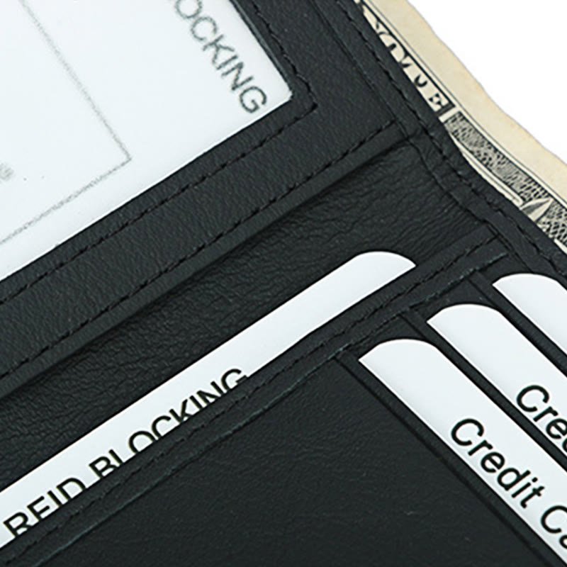 Trifold Mens Leather Wallet RFID Blocking Minimalist Carbon Fiber Pattern Wallet