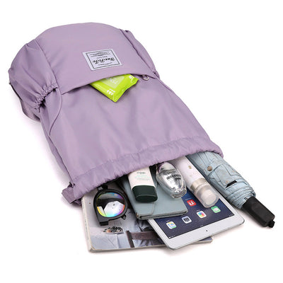 Waterproof String Bag Foldable Sports Gym Drawstring Backpack with Side Pocket
