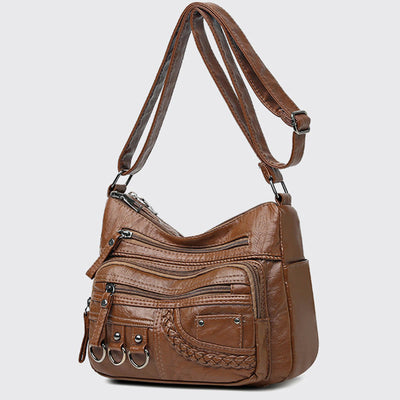 Crossbody Bag For Women Twist Pattern Multi Pockets Leather Purse