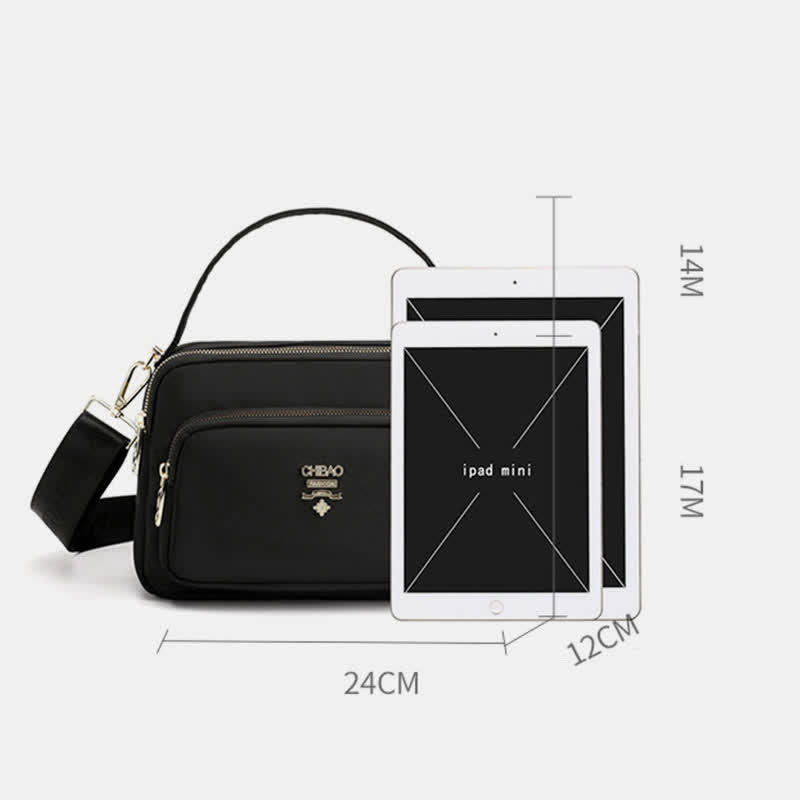Triple Zip Crossbody Bag for Women Waterproof Lightweight Nylon Shoulder Handbag