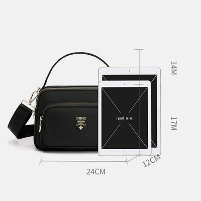 Triple Zip Crossbody Bag for Women Waterproof Lightweight Nylon Shoulder Handbag
