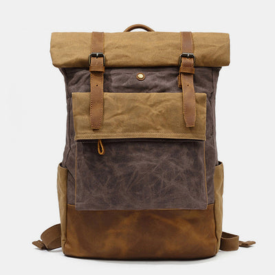 Canvas Leather Backpack Rucksack for College Weekend Travel Fit 15.6 Inch Laptops