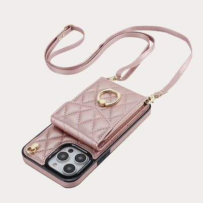 Phone Wallet Case For iPhone 14/15/16 Functional Quilted Crossbody Phone Case
