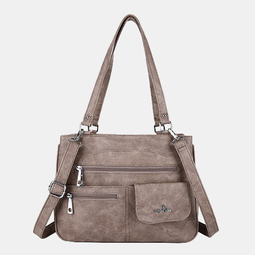 Multi Pockets Faux Leather Shoulder Handbag Large Capacity Tote Bag