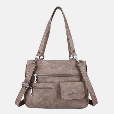 Multi Pockets Faux Leather Shoulder Handbag Large Capacity Tote Bag