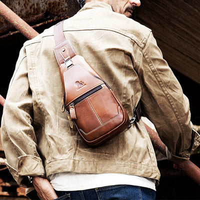 Multi-Pocket Vintage Sling Bag With Headphone Jack