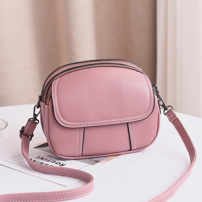 Triple Zip Small Crossbody Bag Leather Cell Phone Purse Shoulder Handbag