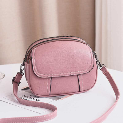 Triple Zip Small Crossbody Bag Leather Cell Phone Purse Shoulder Handbag