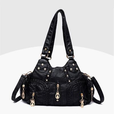 Multiple Pocket Shoulder Bag Women Colorful Large Leather Crossbody Purse