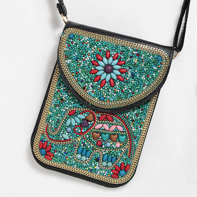 Bohemian Phone Bag Women Shell Flowers Pattern Magnetic Crossbody Bag
